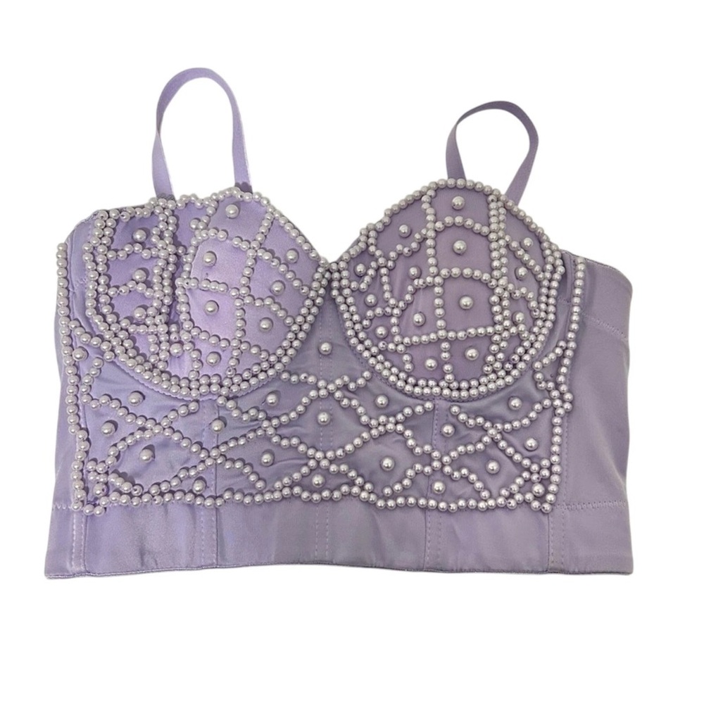 Purple Beaded Women's Corset Padded Top Size M
